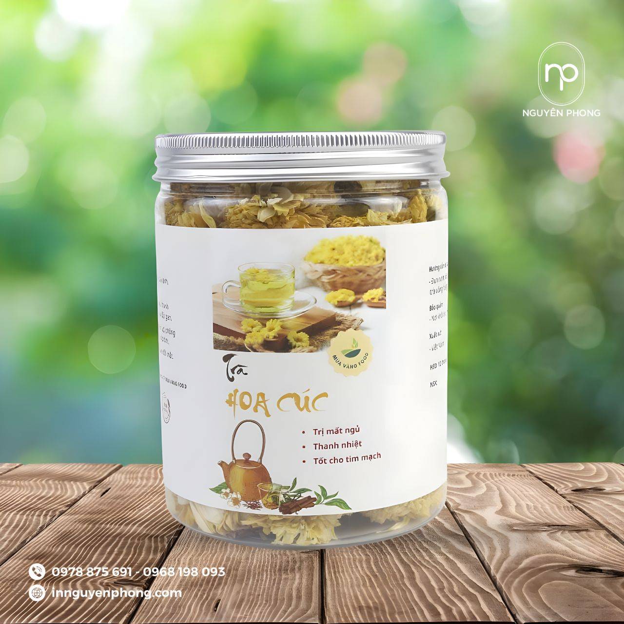 Mẫu tem dán cao cấp dán thân hộp dựng trà hoa cúc